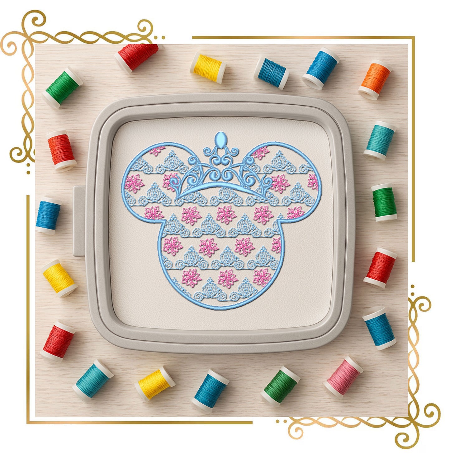 Mouse Head princess Cinderella digital Machine Embroidery designs