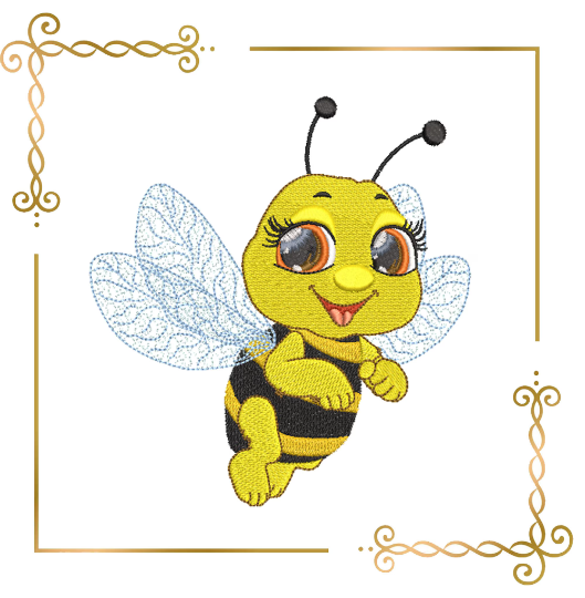 Cartoon bee with beautiful eyes Disney digital machine embroidery design