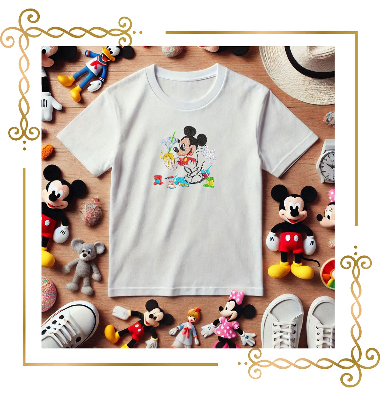 Mickey  Mouse Painting Fun, Mickey draws himself, Cartoon Mouse Artist Machine Embroidery File 3 Sizes