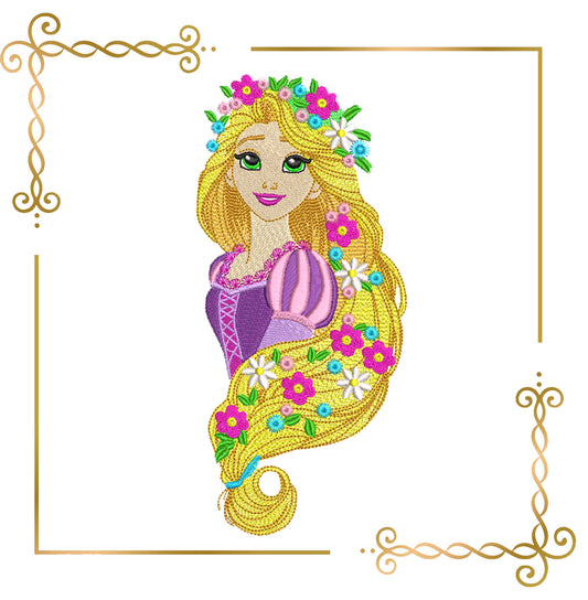 Elegant Princess with Floral Hair - Rapunzel Embroidery Design 2 large sizes