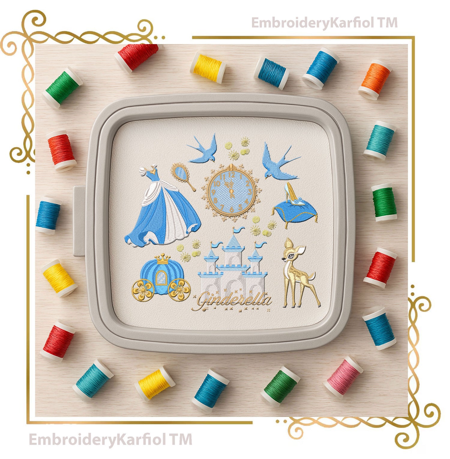 Cinderella Embroidery Design Set – 9 Files Princess, Castle, Carriage, Clock –  Bundle, only manual digitization (Digital)
