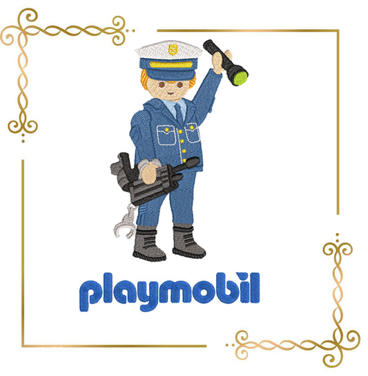 Cartoon Character Police Officer Playmobil Inspired Embroidery Design to the direct download