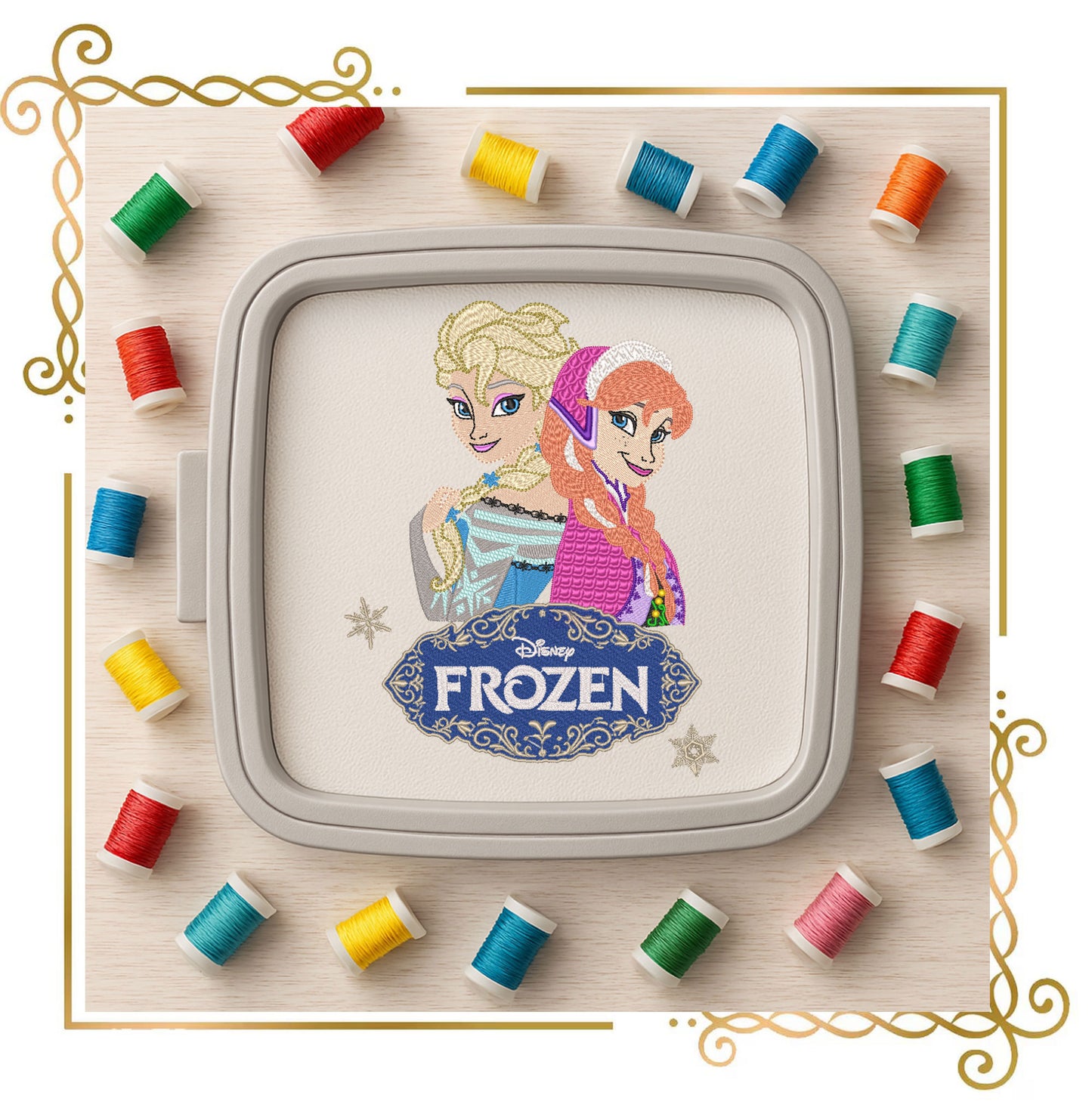 Princess Elsa and Anna Embroidery Design: Frozen Snowflake Frame, SET frozen (Direct Download)