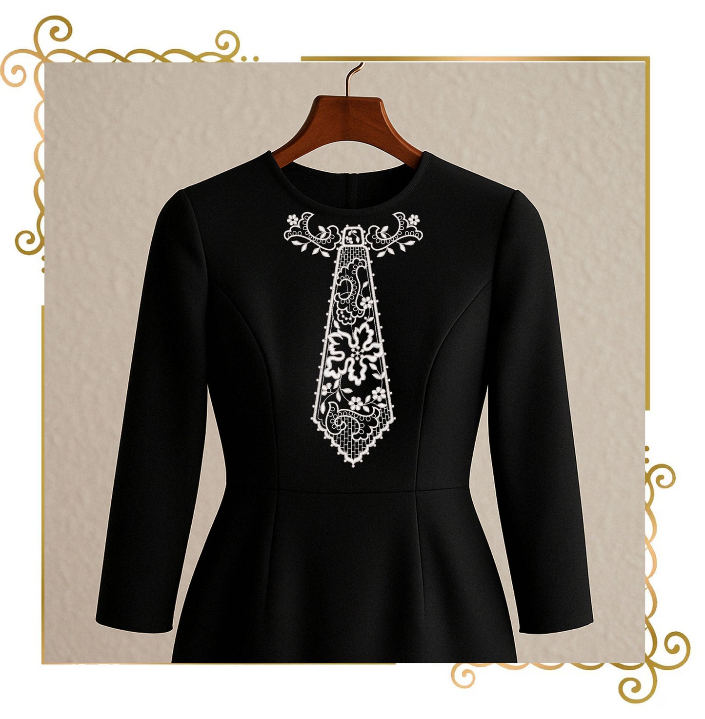 Lace and decorations Tie Embroidery Design, Victorian Neckpiece, Digital Download NOT FSL