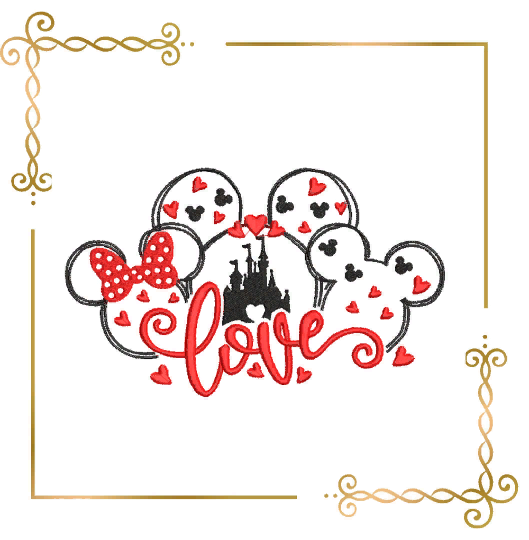 Valentinstag, Minnie Maus, Kopf, Liebe, Junge und Mädchen, Liebe, Schloss, Stickmuster zum direkten Download