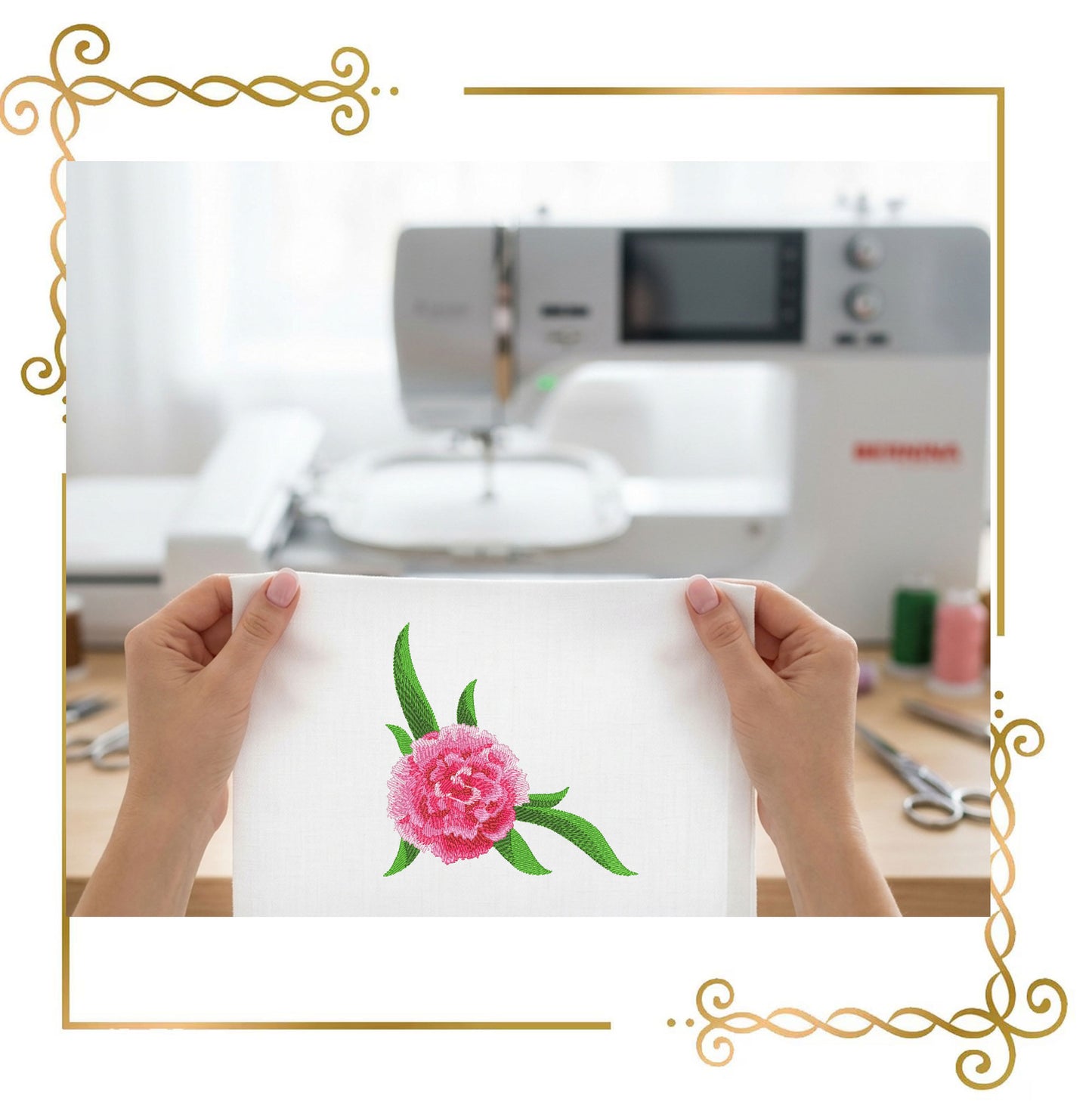 Flowers Pink Carnation machine embroidery design Set — 7 sizes digital download