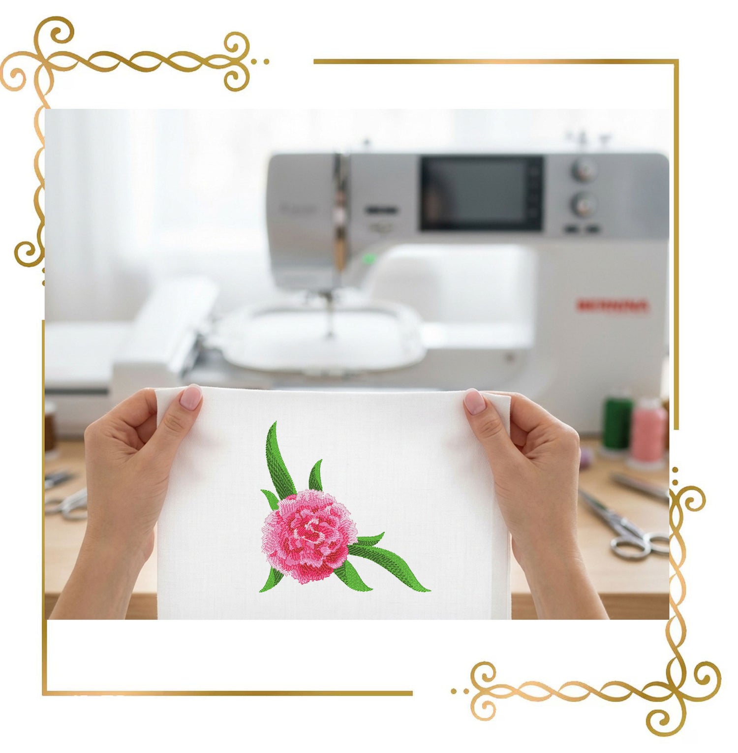 Flowers Pink Carnation machine embroidery design Set — 7 sizes digital download