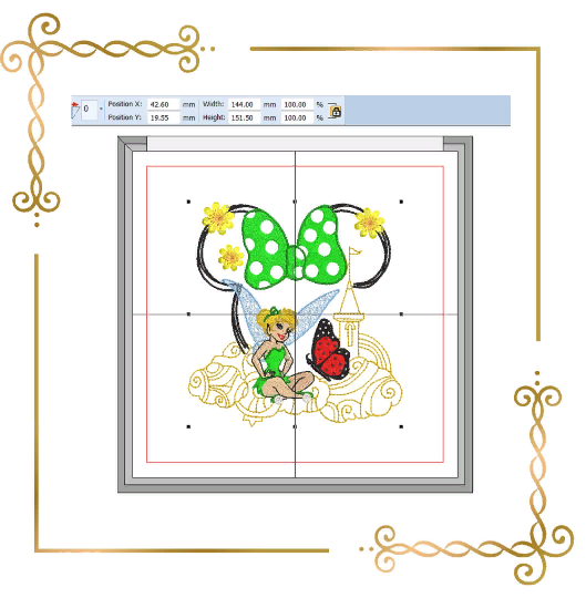 Princess Fabulous Fairy Tinkerbell Minnie Mouse head  butterfly bow laughs Disney character machine embroidery design