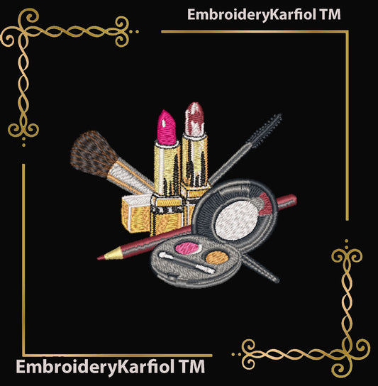 Makeup Embroidery Design | Cosmetic Tools Machine Embroidery File | Beauty Themed Embroidery
