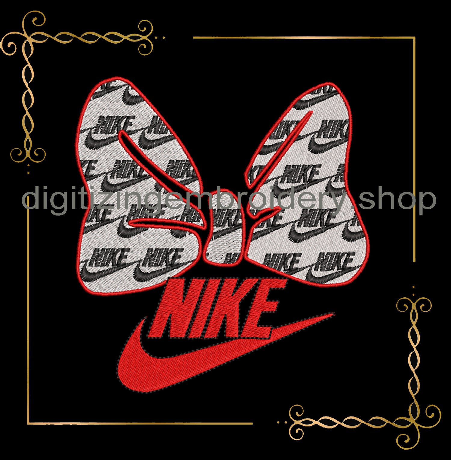 Minnie Mouse bow fashion Nike embroidery design digital