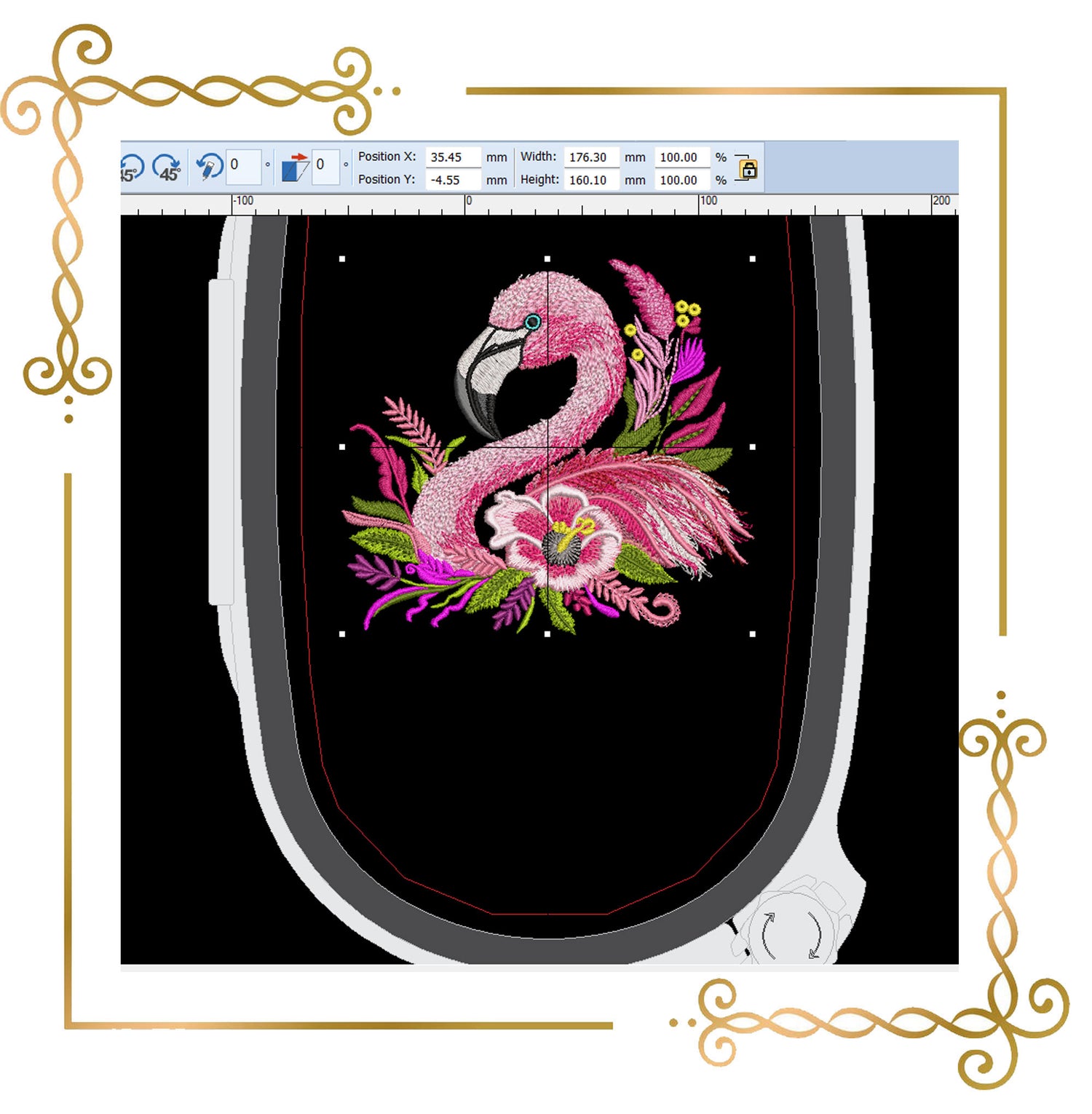 Animals Pink trendy flamingo with flowers machine embroidery design digital