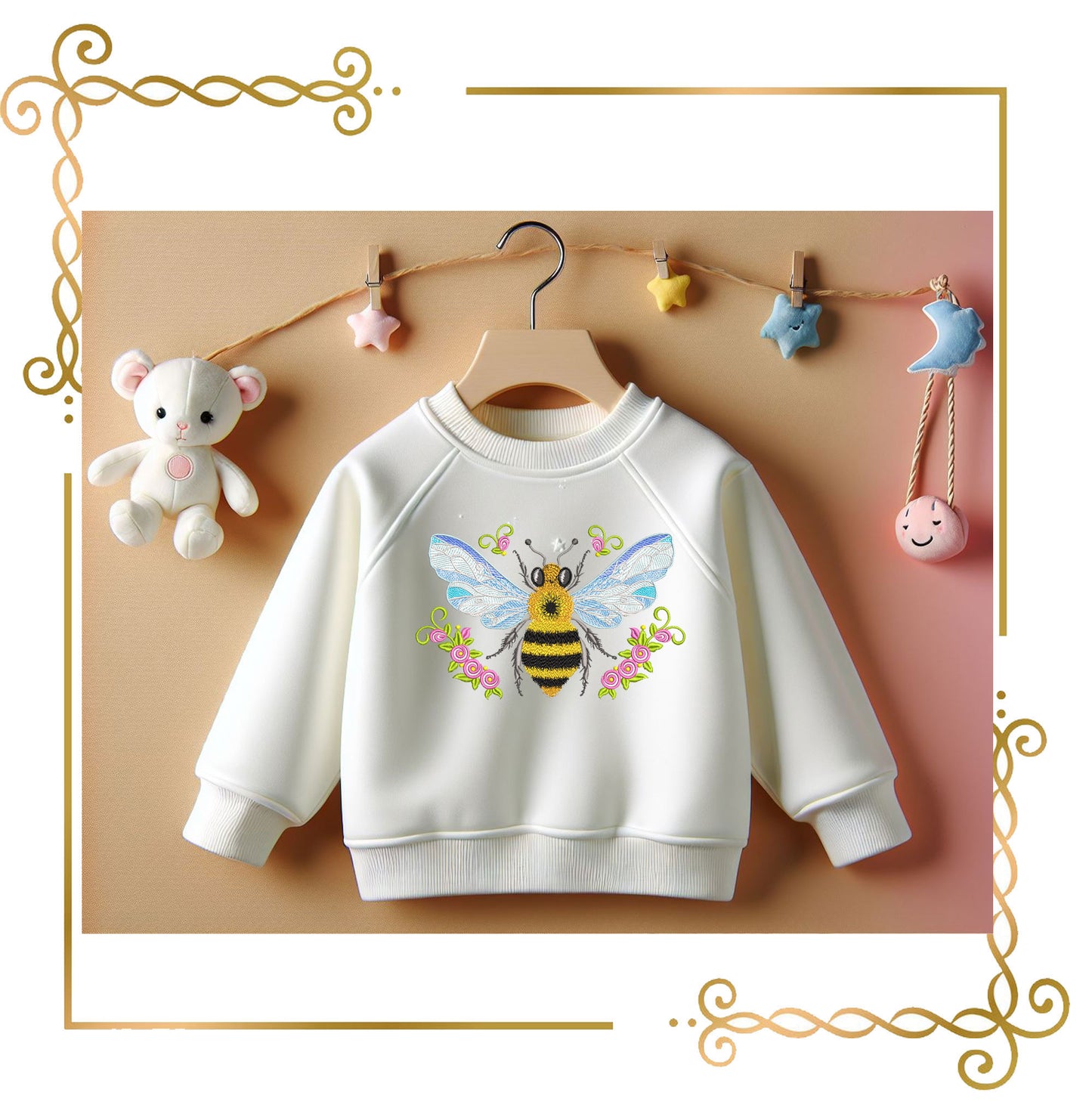 Bee with flowers Cartoon Character machine  embroidery design digital