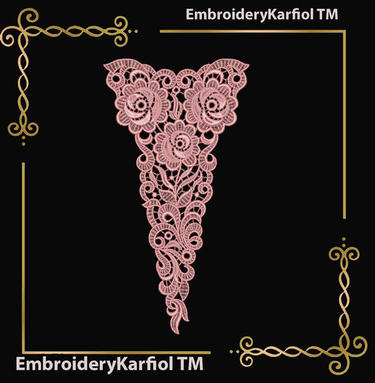 Lace and decorations Machine Embroidery Design Belgian Floral Lace Neckline FSL Instant Download