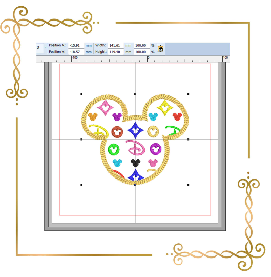 Applique Mickey Mouse Head  Parody multicolor cord Gucci machine embroidery design