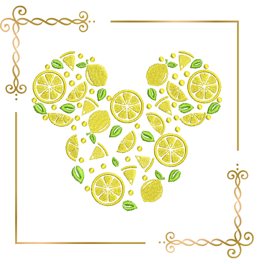 Minnie Mouse Head lemon Summer digital machine embroidery design