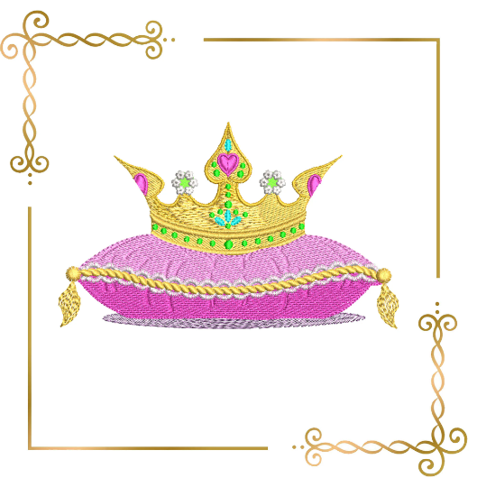 Princess  crown on a framed cushion Aurora machine embroidery design digital