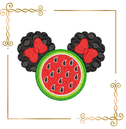 Summer Minnie Mouse head afro american girl glasses Flip flops watermelon machine embroidery design