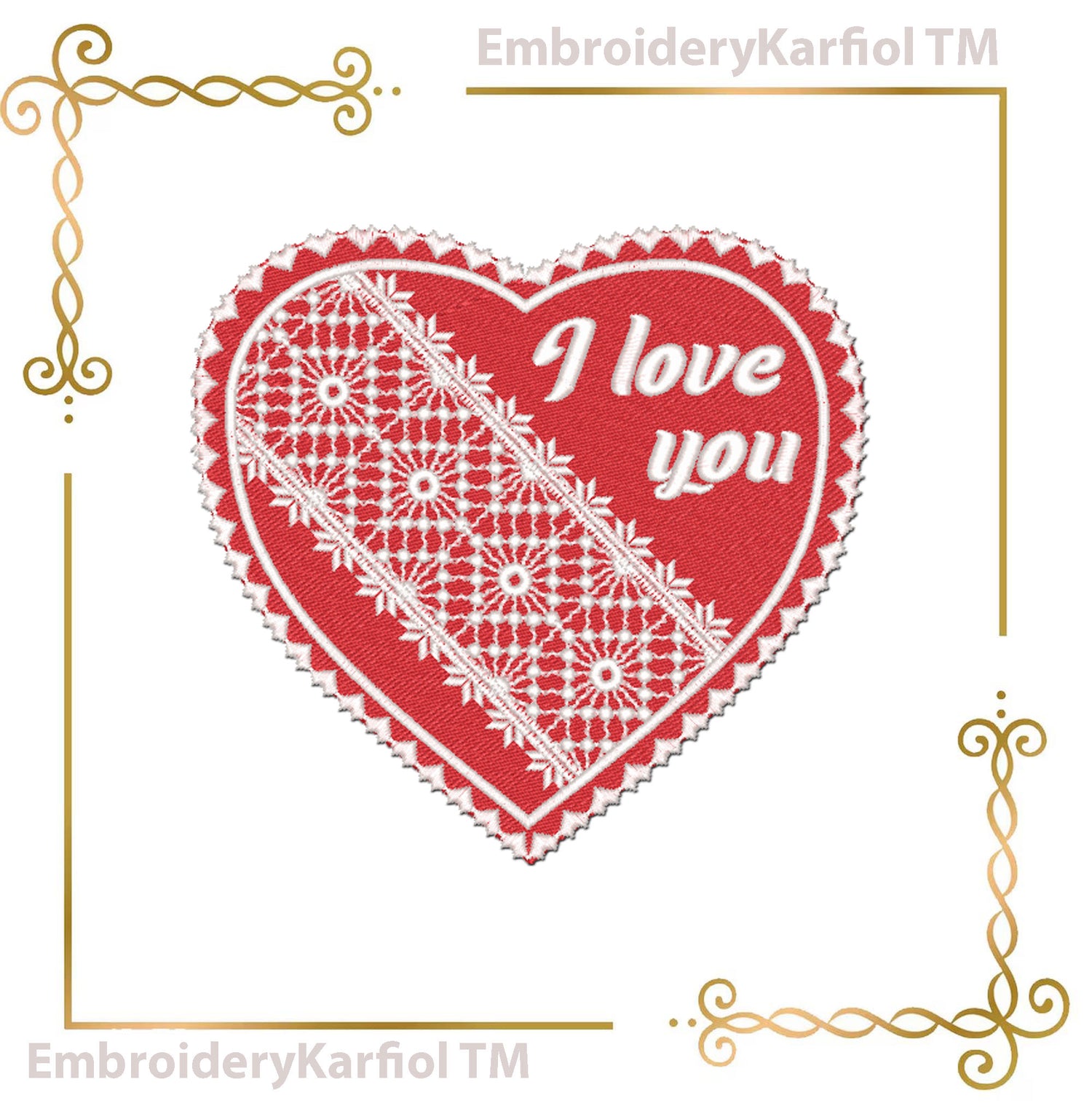 Valentines day Heart Embroidery Design, I Love You, Romantic Valentine Filet Lace Heart (3 Sizes)