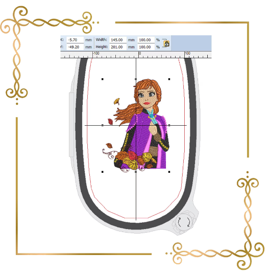 Princess Anna Frozen autumn leaves, Disney character embroidery design to the direct download