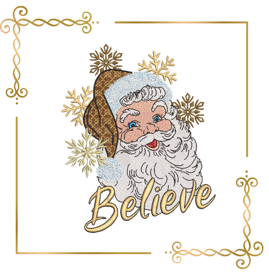 Winter super trendy Santa Claus Believe Christmas lettering Believe embroidery design 