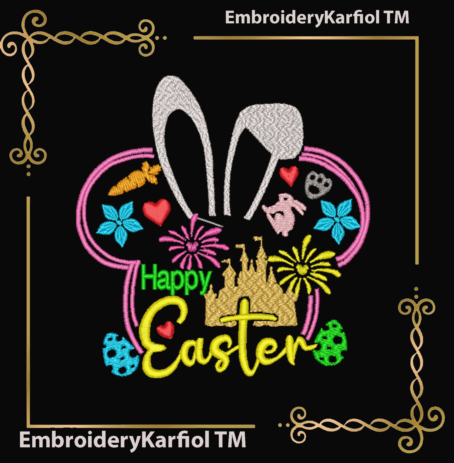 Happy Easter Bunny, Castle, Mickey Mouse Head, Machine Embroidery Design