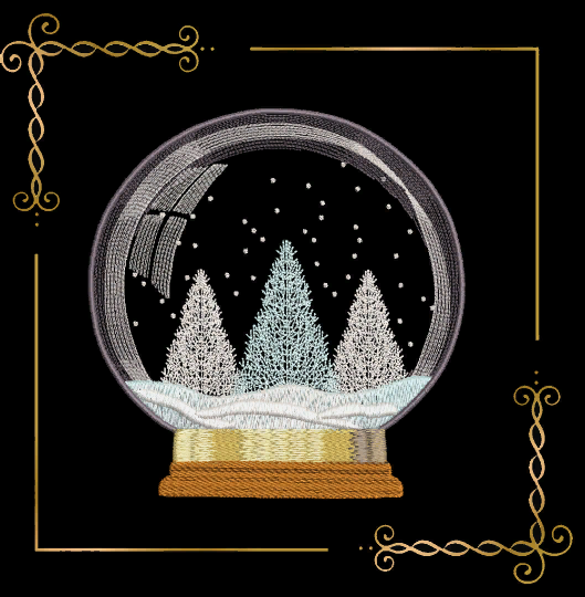 Christmas snow magic globe Christmas trees machine embroidery design digital