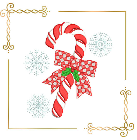 Winter Christmas Candy Cane with red plaid gift ribbon Mistletoe 2 Sizes embroidery design