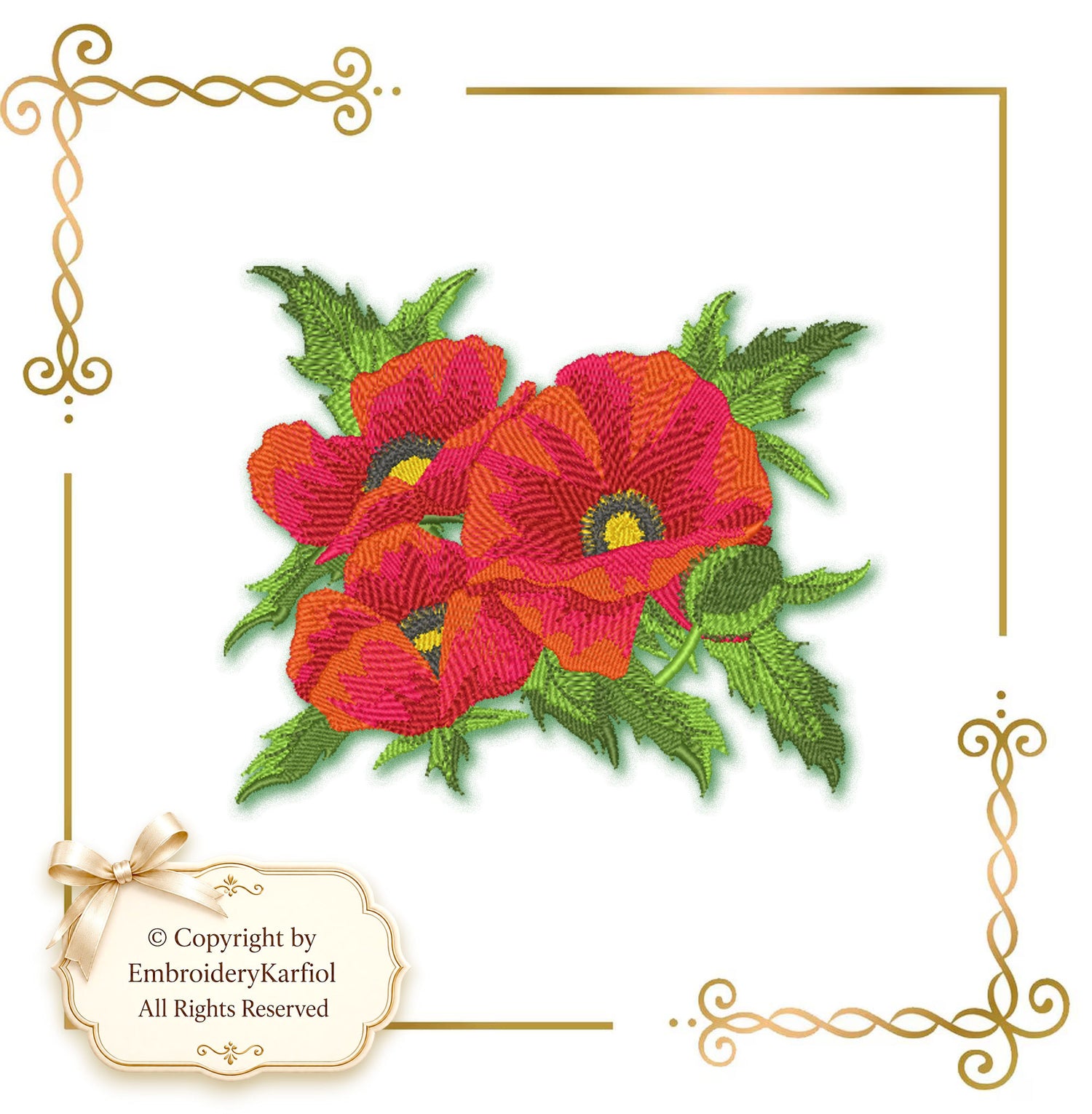 Flowers Machine Embroidery Design Red Poppy Bouquet  - 3 Sizes (Digital Download)
