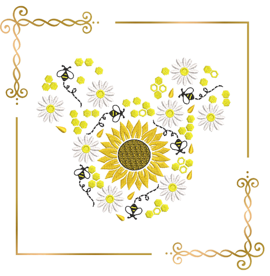 Head, Mouse, bee daisies sunflower Summer, embroidery design to the direct download