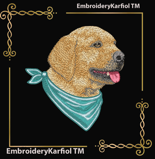 Animals Labrador with Bandana Machine Embroidery Design