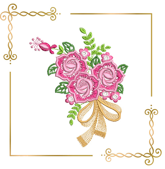 Flowers Floral Delicate Pink Rose Bouquet Embroidery Design 1 Size