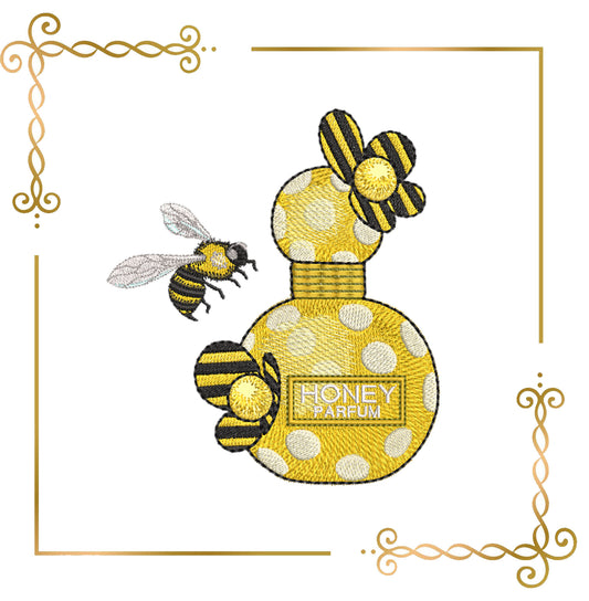 Mother's day, MOM, Perfume bottle Honey Bee – Cute Bee and Yellow Bottle, Embroidery Design