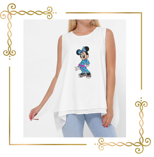 Minnie Mouse is fashionably modern in pants embroidery design to the direct download