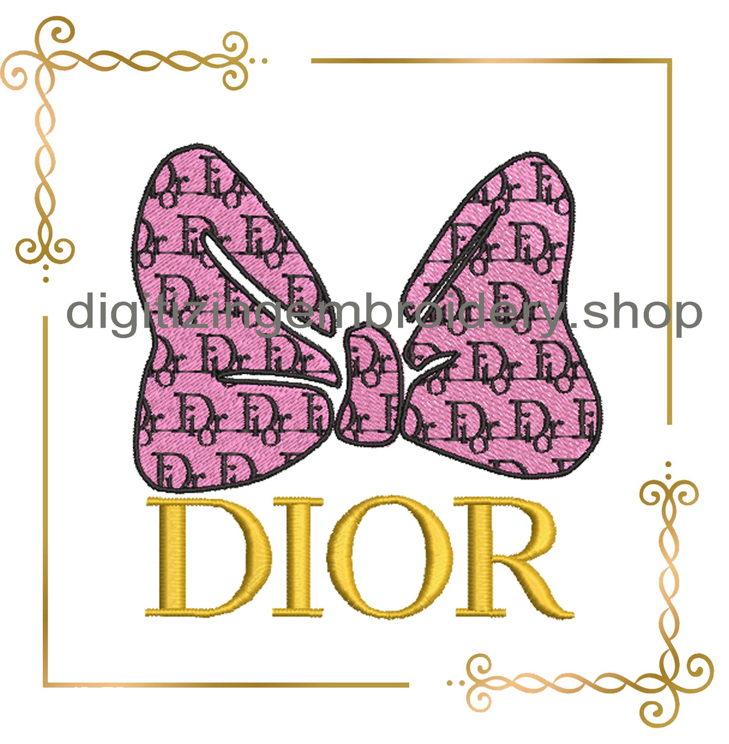 Minnie Mouse bow fashion Dior embroidery design digital 