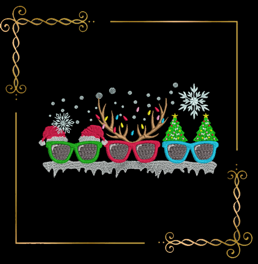 Christmas Winter Winter, Christmas trees, Christmas reindeer, hat Santa Claus, glasses, embroidery design