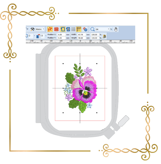 Flowers pansies bouquet machine embroidery design