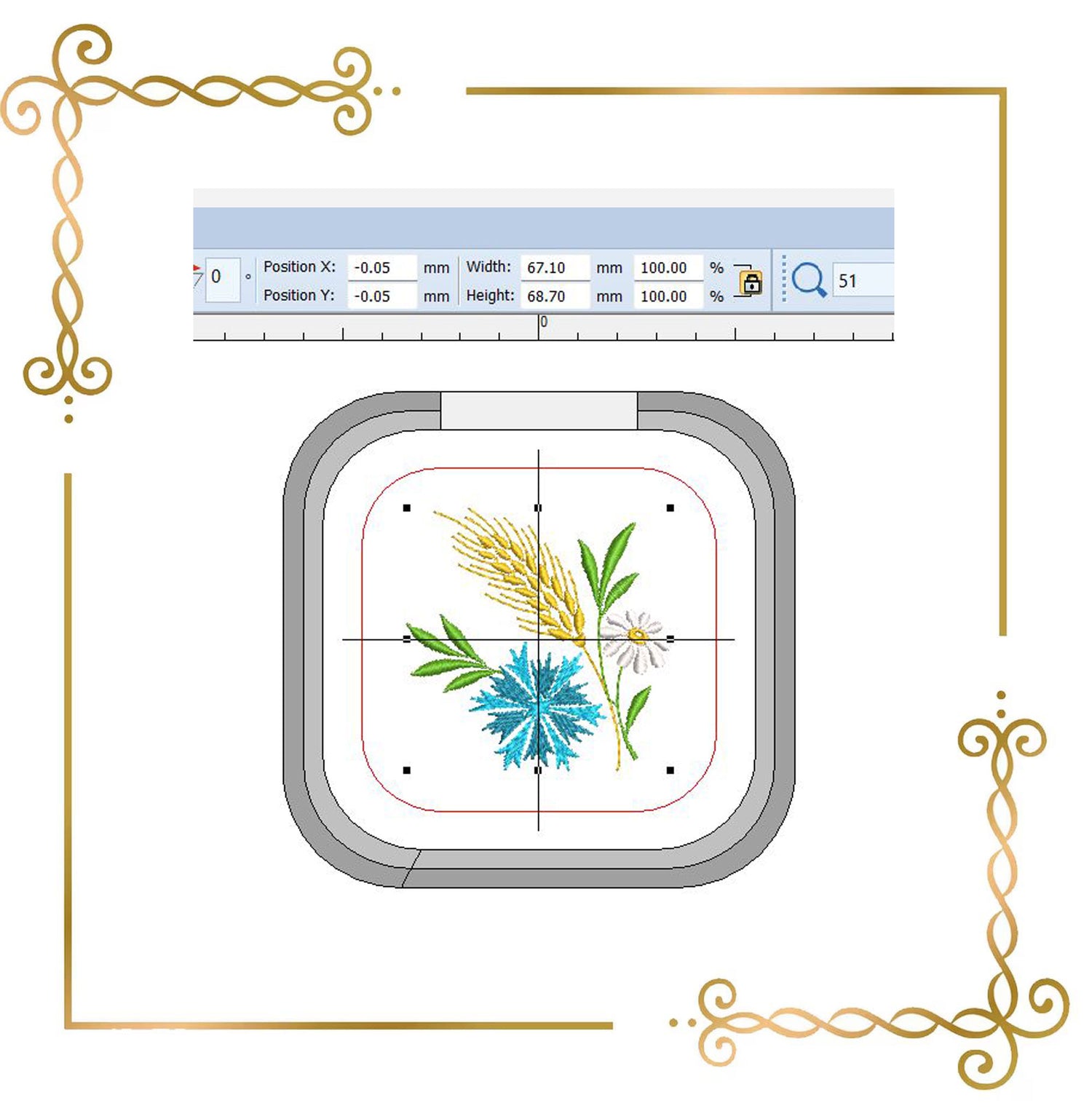 Embroidery Design Wildflower 2.76x2.76 Inch Digital Download
