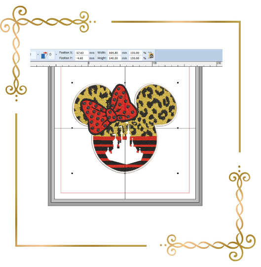 Minnie Mouse  head leopard palace castle  machine embroidery design