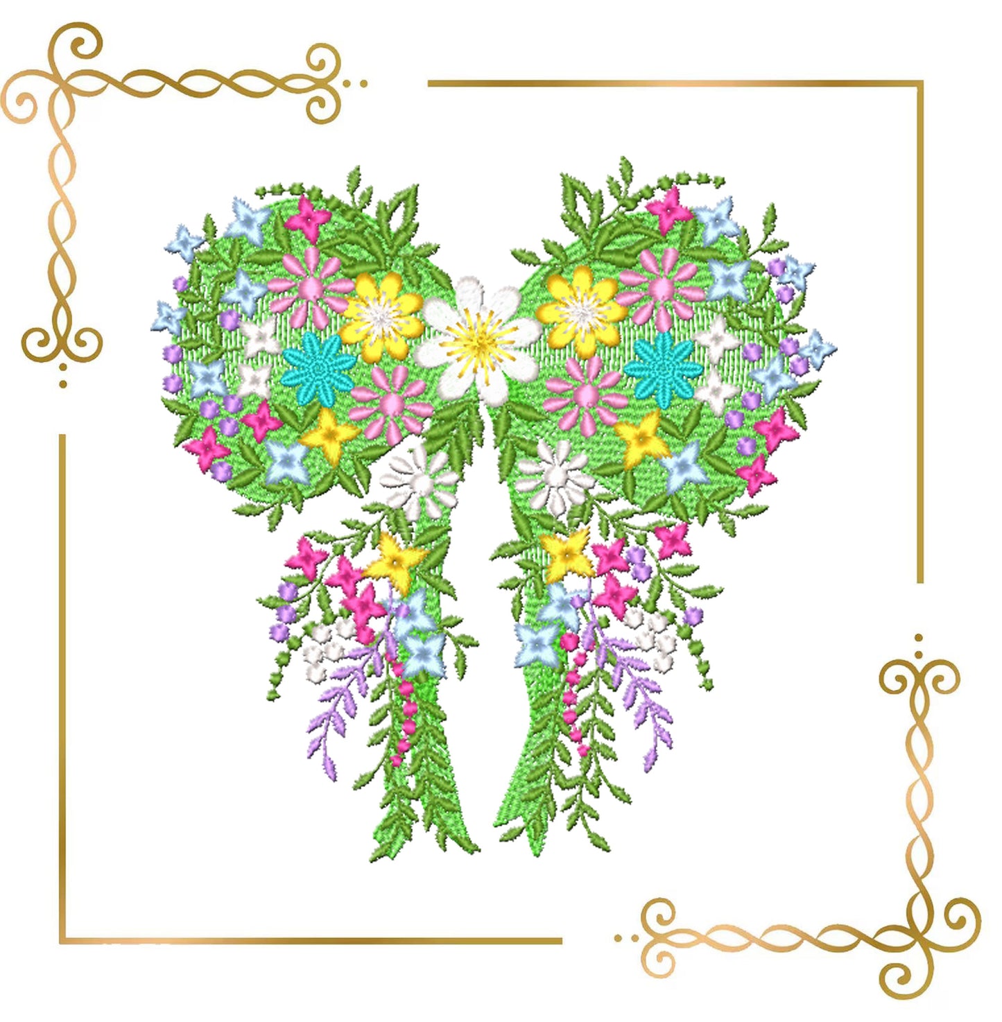 Floral Bow Embroidery Design, Spring Flower Ribbon, Botanical Garden Machine File