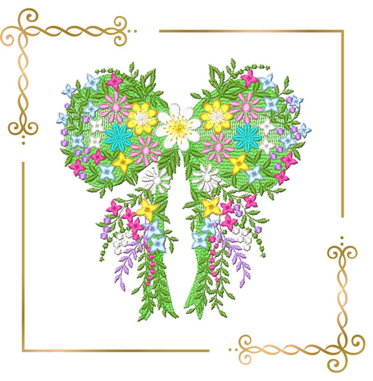Floral Bow Embroidery Design, Spring Flower Ribbon, Botanical Garden Machine File