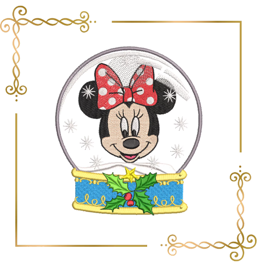 Christmas Minnie Mouse magical snow globe machine embroidery design digital