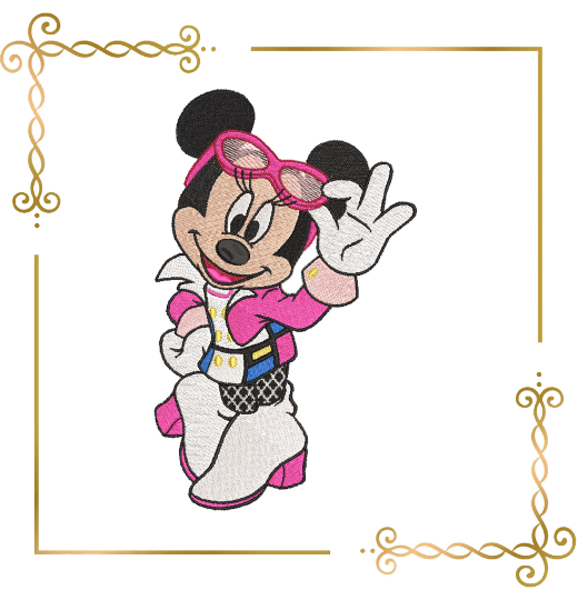 Minnie Mouse dressed Gucci parody digital embroidery design