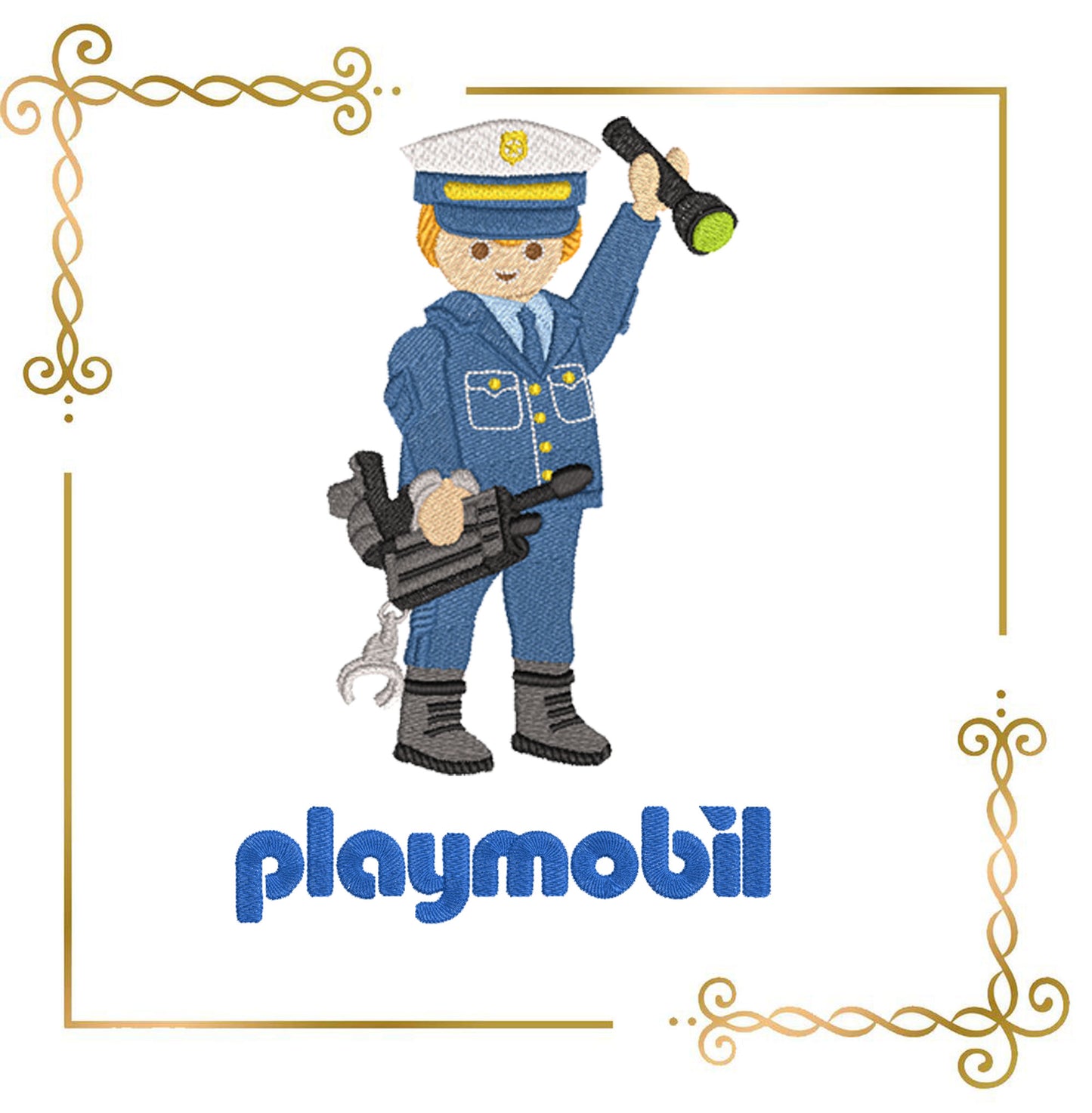 Cartoon Character Police Officer Playmobil  Inspired Embroidery Design to the direct download