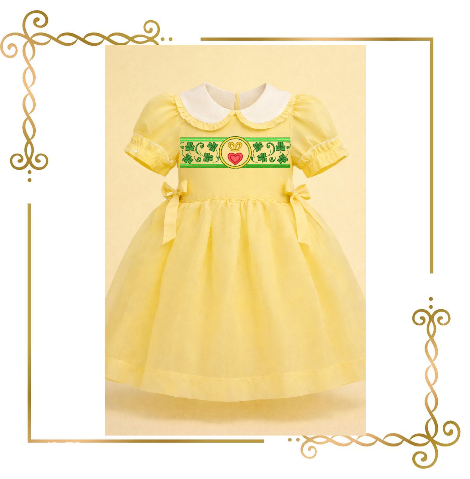 St Patrick Embroidery Design Border Shamrock Crown Heart Instant Download