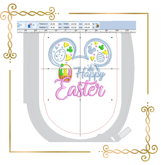 Mickey Mouse Head Happy Easter rabbits in a basket machine embroidery design