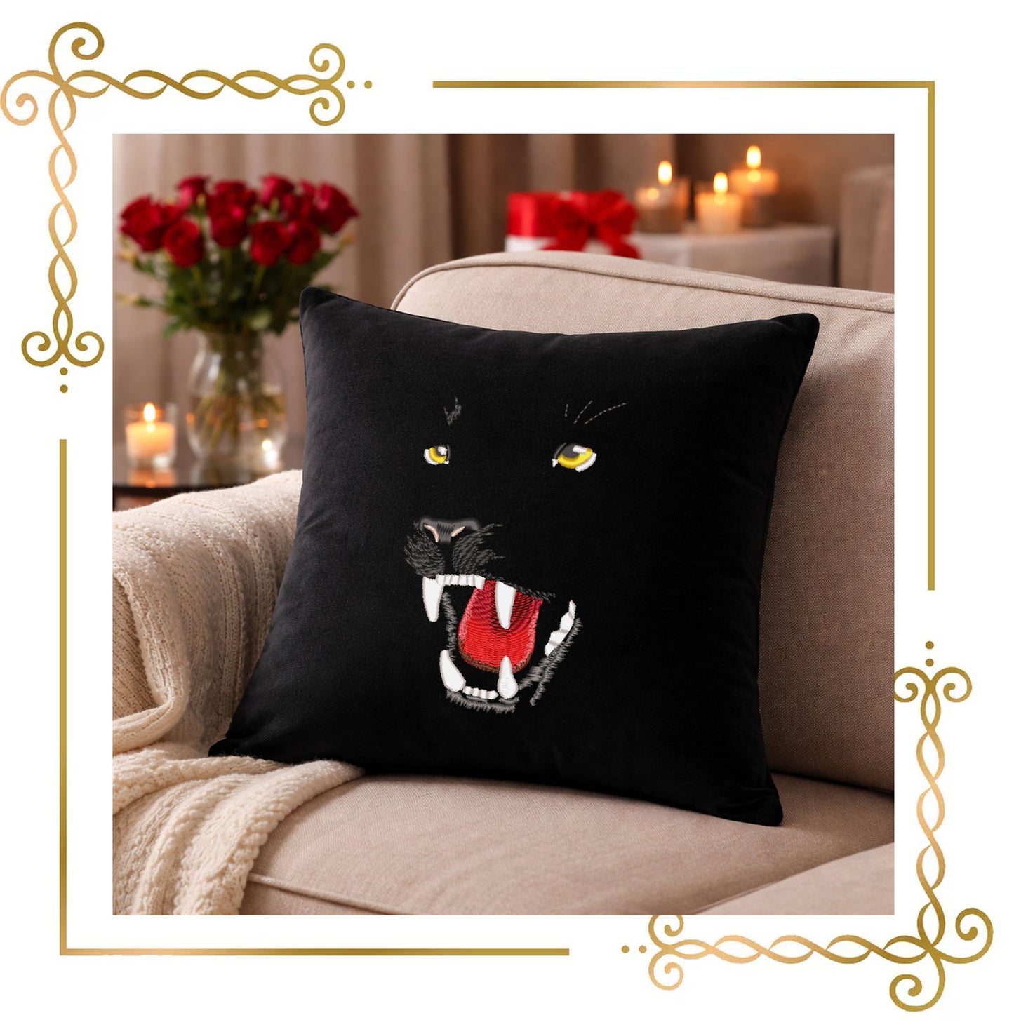 Animals Panther Face Embroidery Design, Black Panther Snarling, Machine Embroidery File, Wild Cat Animal Design