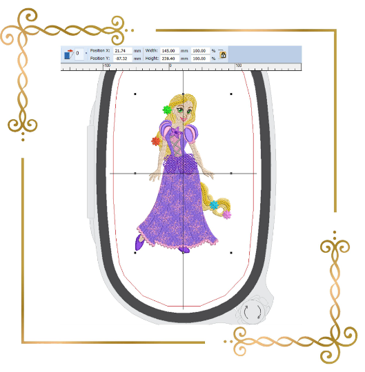 Princess Rapunzel with braids embroidery design to the direct download