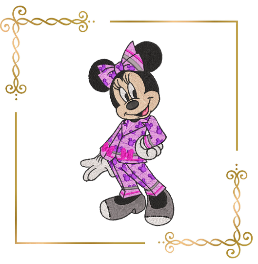 Minnie Mouse is fashionably modern in pants embroidery design to the direct download