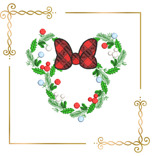 Minnie Mouse Christmas Wreath  mistletoe machine embroidery design digital