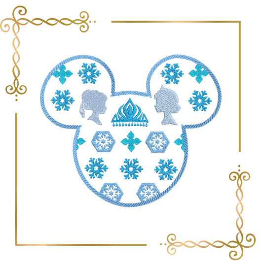 Princess, Winter, frozen, Elsa, Anna, mouses head, snowflakes, 2 sizes, 2 options, embroidery design to the direct download.